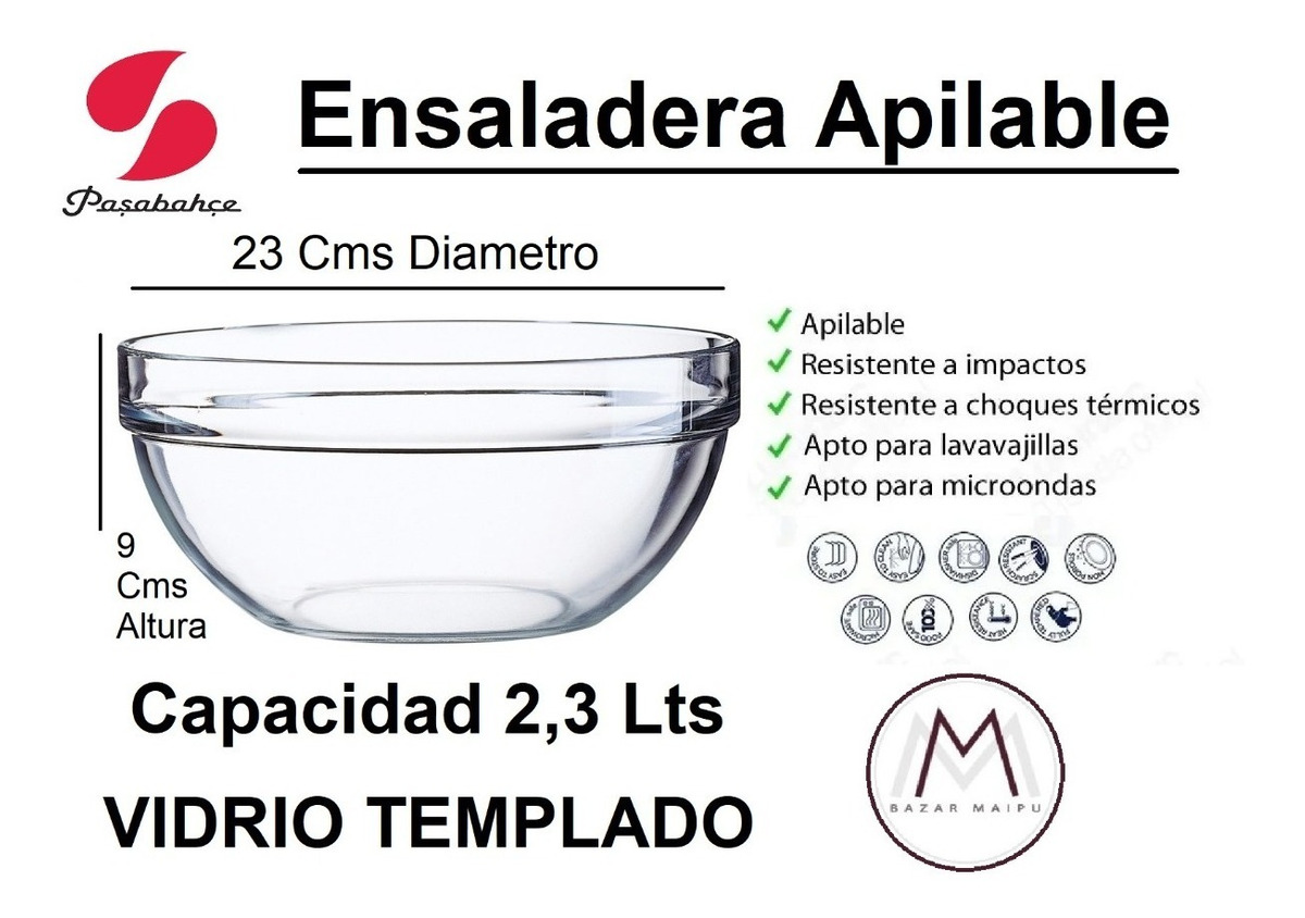 Ensaladera vidrio apilable 23cms