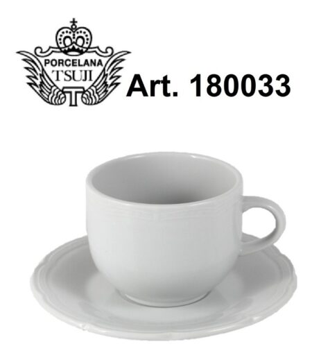 Taza Pocillo Cafe Y Plato Porcelana Tsuji Blanco Linea 1800