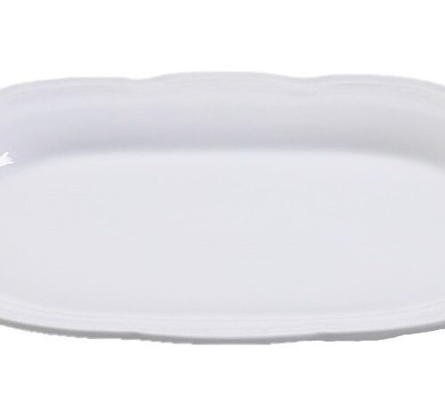 Fuente Servicio Ceramica Ovalada Facetada Blanca Grande 35cm