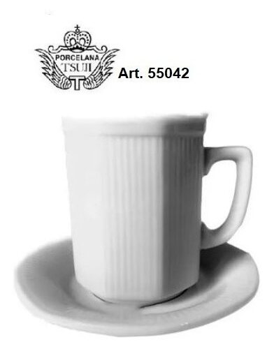 Juego Taza Cafe Americano Y Plato Porcelana Tsuji 550 Rayado