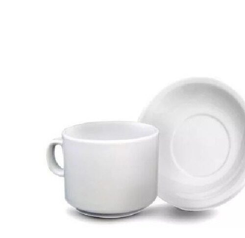 Juego De Taza Te Y Plato Porcelana Tsuji Linea 450 Blanca